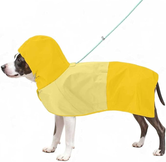 Dog Raincoat, Waterproof Dog Rain Jacket with Hood, Rain Coat for Small Dogs with Leash Hole, Raincoat Extended Dog Poncho Coverage to The Leg, Easy On/Off Rainwear Yellow, S