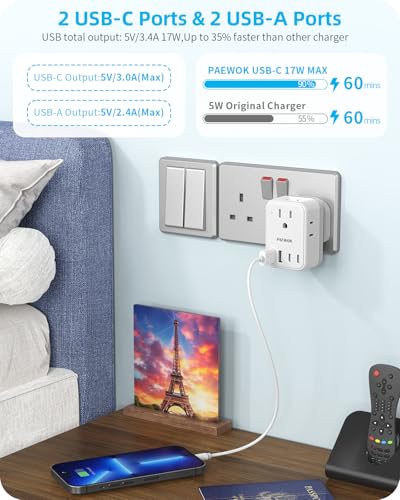 PAEWOK Travel Adapter Set with Type G/C/M/D Detachab - Image 5