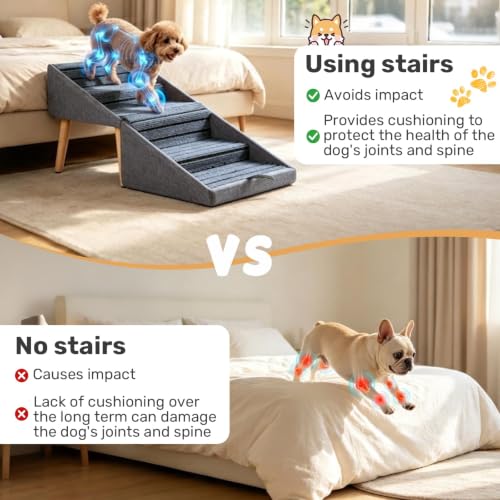 2-in-1 Foldable Dog Stairs for Couch, Wooden Pet Steps Ottoman - Image 6