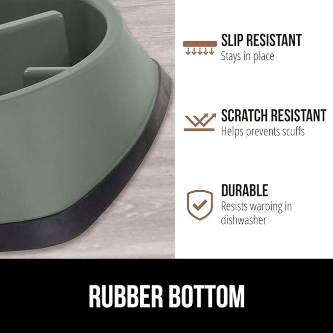 Gorilla Grip Slow Feeder Dog Bowl and Pet Feeding Mat, 4 Cups Dogs Pet Bowls Slip Resistant in Sage Color, Dog Food Mats Size 18.5x11.5 Waterproof Placemats in Hunter Green Color, 2 Item Bundle