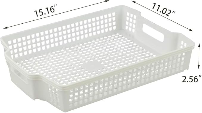 6-Pack Stacking Plastic Storage Baskets, White Paper Storage Basket Tray