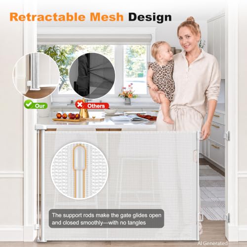 Retractable Baby Gates for Doorways 50” Wide Mesh Pet Gate - Image 4