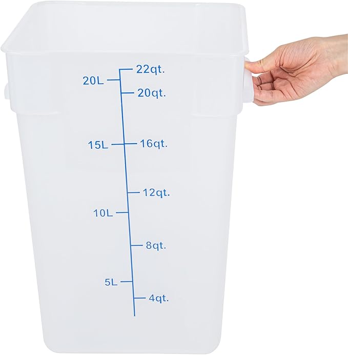 Restaurantware Food Storage Container 1 Pack of 22 qt Plastic Kitchen Storage Bin with Volume Markers Space-Efficient Design Dishwasher-Safe Polypropylene Translucent