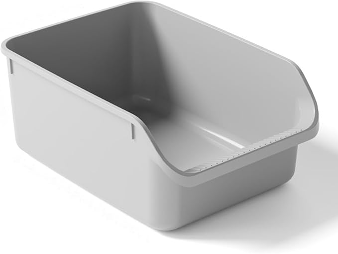 Large Cat Litter Box with High Sides,Cat Boxes for Indoor Cats,Cat Litter Pan for Kitty,Litter Box with Low Entry,Anti-Splashing,Easy to Clean (Grey)