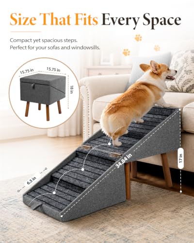 17" H Foldable Pet Steps for Sofa, Non-Slip Ramp Stairs(Charcoal) - Image 3