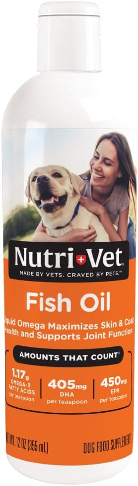 Nutri-Vet Fish Oil Supplement, Dog Fish Oil, Skin and Coat Health, Omega-3 Supplement, Supports Shiny Coat, Healthy Skin, Dog Vitamins, Puppy Essentials, Pet Wellness, Menhaden Formula, 16 oz