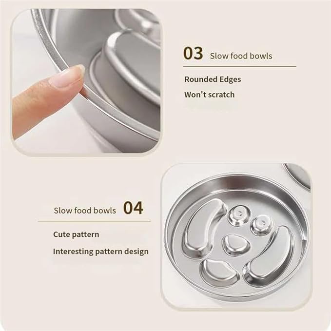 Stainless Steel Slow-Feed Dog Bowl Designed specifically for French Bulldog, This Double-Sided Anti-swallowing pet Food Bowl Features Raised barriers and is Easy to Clean C
