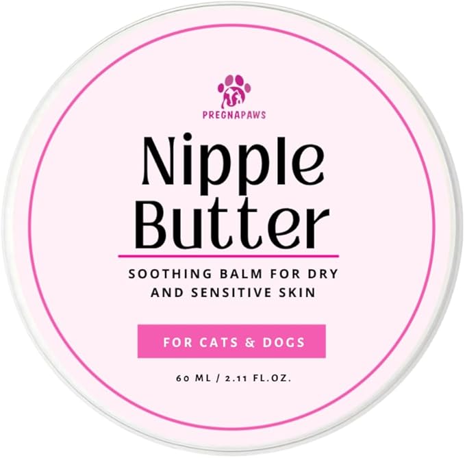 Nipple Soothing Balm for Nursing Dogs & Cats – Lick-Safe, Lanolin-Free, All-Natural Nipple Butter – Soothes Chapped & Cracked Skin – Coconut Oil, Shea Butter, Vitamin E, 2.11 oz
