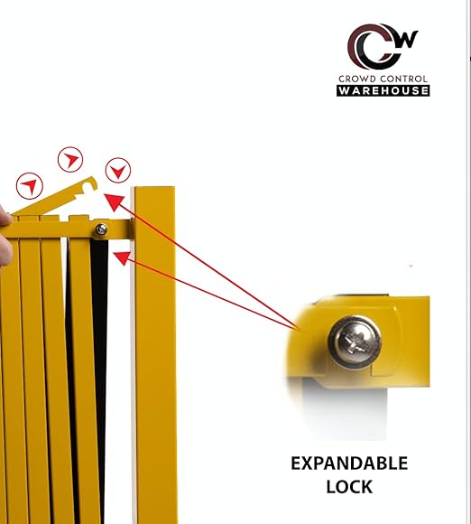 Trafford Industrial Expandable Metal Barricade, 16 Feet, Yellow and Magenta, Mobile Safety Barrier Gate, Retractable Traffic Fence