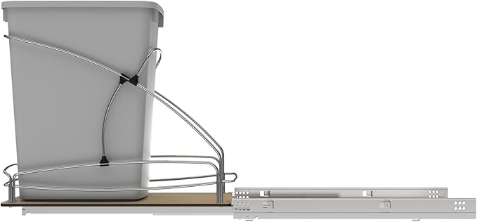 Rev-A-Shelf Steel Bottom Mount Single 35 Quart 8.75 Gallon Waste Bin Trash Container for Under Kitchen Cabinet with Soft Close, Gray, 54WC-1535SC-17-1