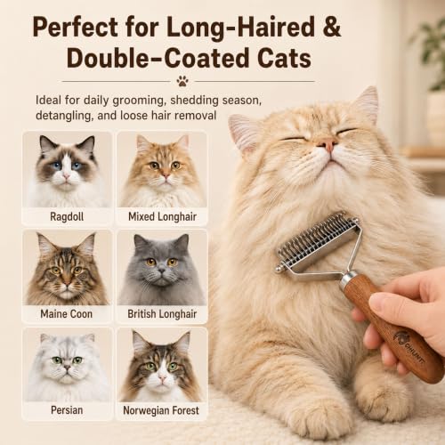 Cat Brush for Long Haired Cats, 2-in-1 Dematting & D | Grooming & Care - Image 6