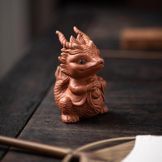 Chinese Zisha Dragon Tea Pet, Ceramic Tea Pet, Handmade Purple Clay Tea Pet for Kung Fu Tea Tray, Tea Pet Decorate Kungfu Tea Tray Accessories (J)