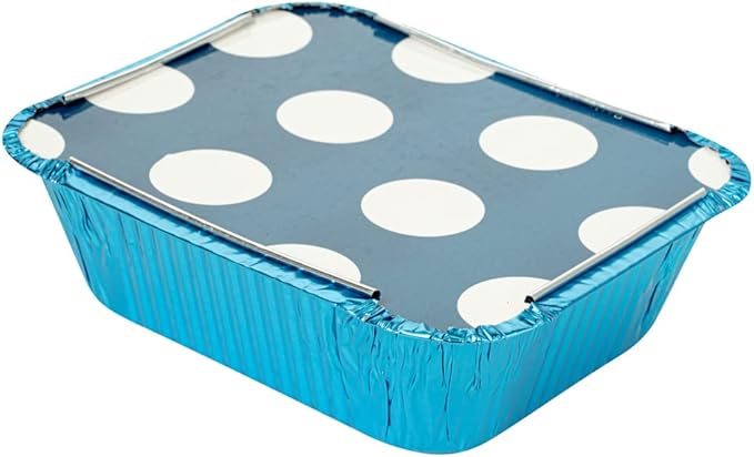 Restaurantware-12 Ounce Disposable Takeout Containers, 50 Rectangle Food Containers - With Polka Dot Lids, Blue Takeaway Containers, Aluminum Delivery Containers, Freezable