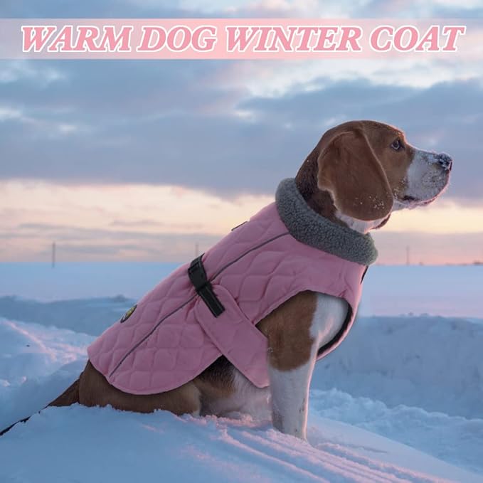 Dog Coats for Cold Weather, Fleece Lining Small/Medium/Large Dog Jackets for Winter, Reflective Adjustable Doggie Winter Clothes for X-Large Dogs, Pink XL