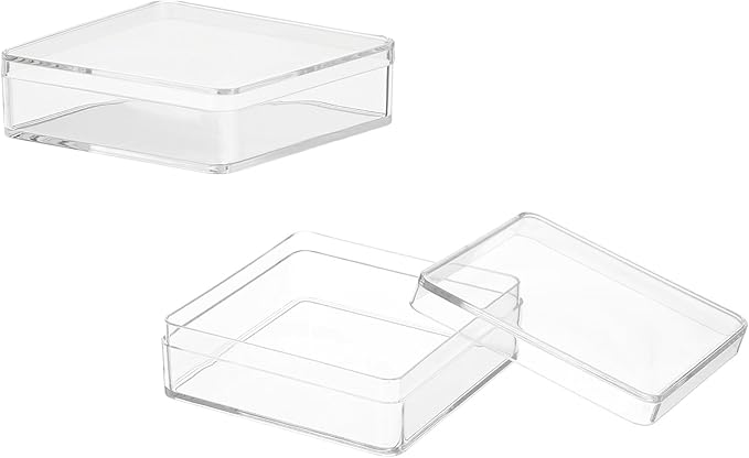 Acrylic Box with Lid, 2.36 x 2.36 x 0.79 in Acrylic Display Case Plastic Square Cube Container Storage Holder Stackable Bins for Cosmetic Collectible Candy Jewelry(2 Pack, Clear)