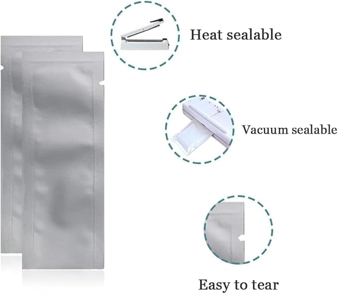 100 Pack 1.57x5.5 inch (Inside Size 1.18x5.1 inch) Heat Seal Sample Pouch Thickened Mylar Foil Bag for Toiletries Travel Packets Single Serving Coffee Powder Condiments Food Storage Containers