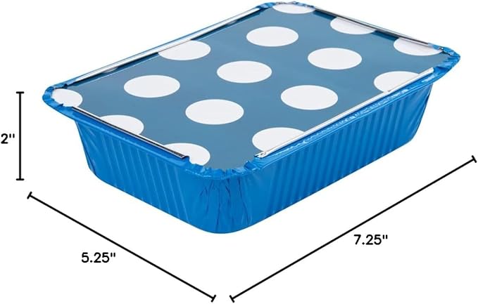 Restaurantware-16 Ounce Disposable Takeout Containers, 50 Rectangle Food Containers - With Polka Dot Lids, Blue Takeaway Container, Aluminum Delivery Container, Freezable