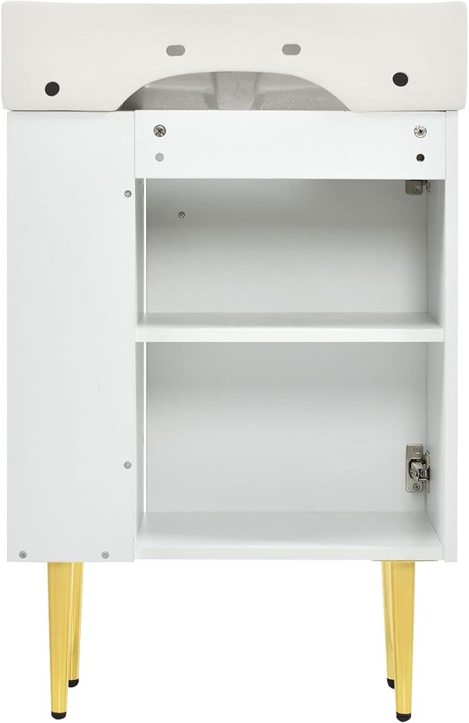 Favfurish 21.6" Bathroom Vanity with Rectangle Ceramic Vessel Sink Combo,Freestanding Right Side Storage Cabinet W/Soft-Close Doors,Assembled Quickly,for Small Spaces,White