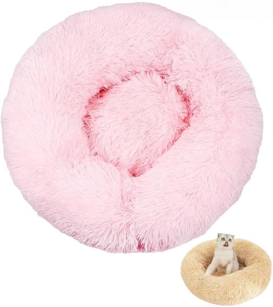 Anxiety Relief Dog Bed - Mr Fluffy Friend Anti-Anxiety Original Calming Plush Pet Bed for Chewing, Crate Training & Thunderstorm Stress (C-Pink,S-50CM)