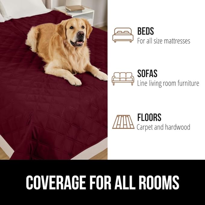 GORILLA GRIP Waterproof Dog Blanket, 82x102 Couch Cover for Dogs Washable, Protects Sofa, Furniture, Crate, Car, RV Essentials Pet Supplies, Tear and Slip Resistant Leakproof Cushion Cover, Burgandy