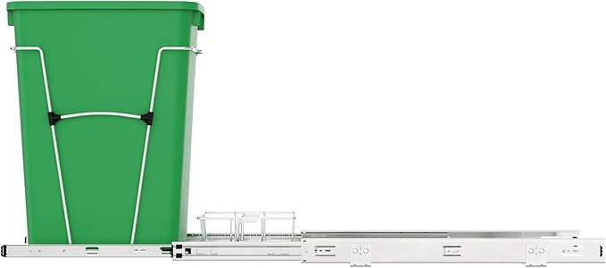 Rev-A-Shelf Pullout Trash Can for Kitchen Cabinets 35 Qt Garbage Waste Recycling Bin with Full Extension Slides, Green, RV-12KD-19C-S