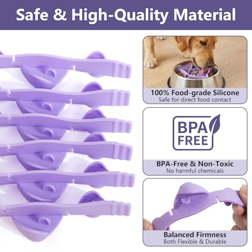 Silicone Dog Slow Feeder Bowl Insert with Suction Cups, Cuttable Food-Grade Lick Mat Divider Fits Stainless Steel Ceramic Glass Dog Bowls, Helps Slow Down Eating, Purple