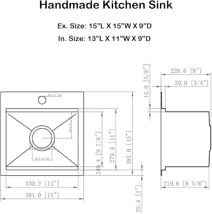 Stainless Steel Drop-In Bar Sink 15x15 Inches Single Bowl Small Workstation Kitchen Sink, Doirteal Top Mount 15 Inch Bar Sinks Outdoor Wet Bar Prep Sinks With Accessories