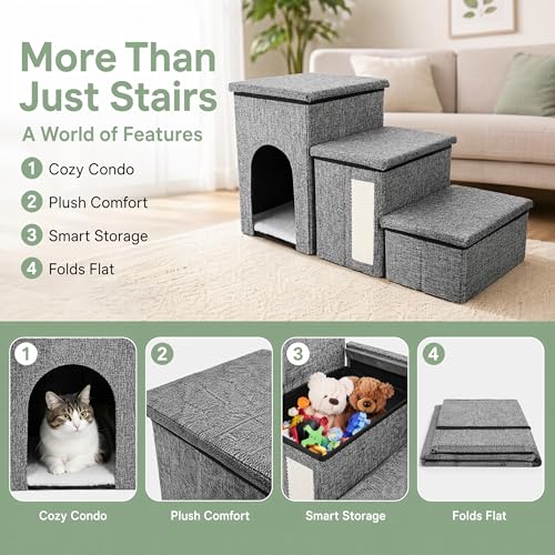 Dog Stairs for Small Dogs, 3 Tiers Dog Step with Storage - Image 6