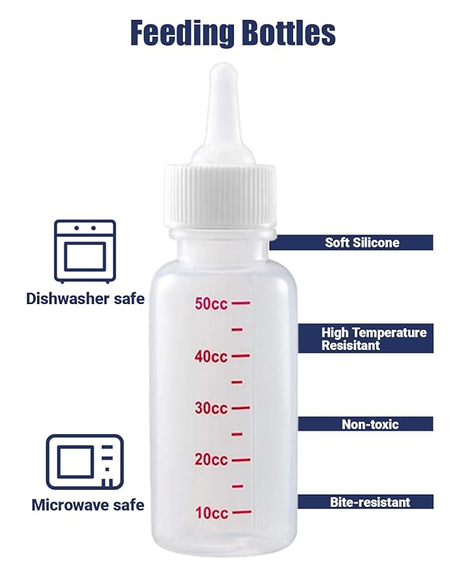 Pet Feeding Kit, Kitten Bottle Feeding Kit, Newborn Kitten Supplies, for Feeding Newborn Puppies, Kitten, Squirrel, Rabbit, Hamster, with 4 * Silicone Nipples,1 * Milk Bottles