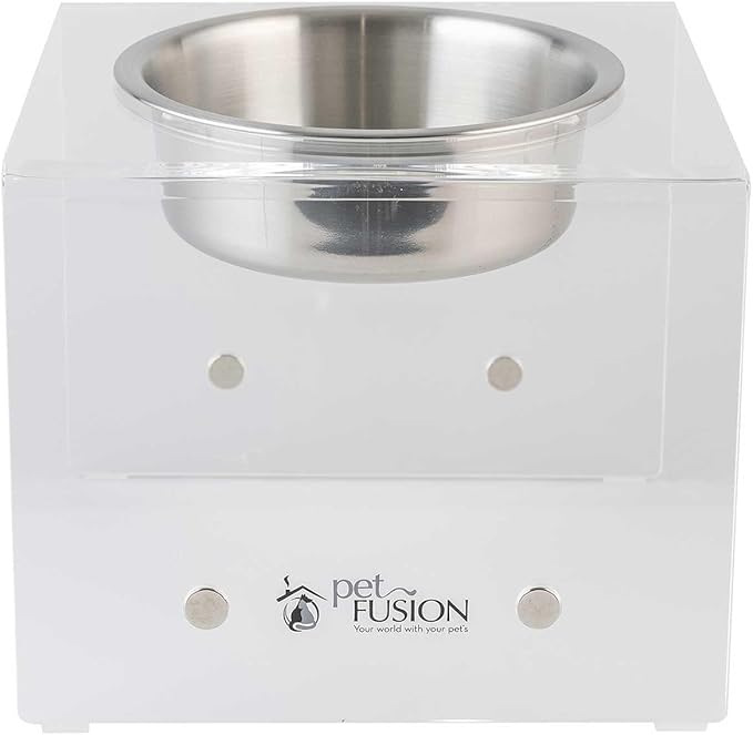 PetFusion Elevated Dog & Cat Bowls, 8" x 8" x 4", Stainless Steel & Acrylic, Mix & Match, 12 Month Warranty