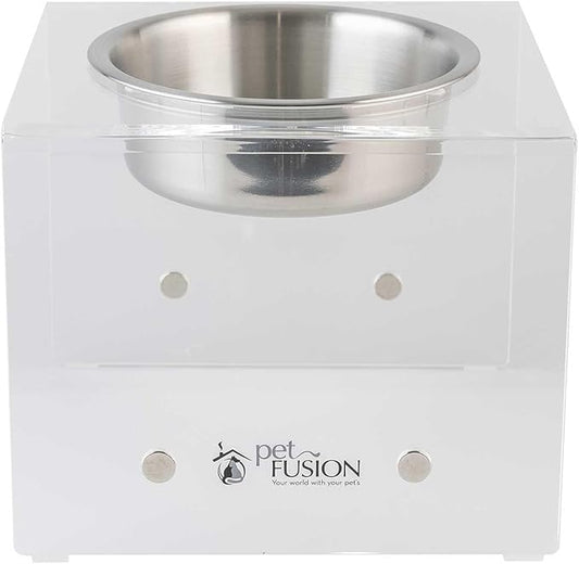 PetFusion Elevated Dog & Cat Bowls, 8" x 8" x 4", Stainless Steel & Acrylic, Mix & Match, 12 Month Warranty