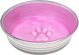 Loving Pets - Le BOL Dog Food Water Bowl Enamel Ceramic Bowl No Tip Stainless Steel Pet Bowl No Skid Spill Proof (Medium, Rose)