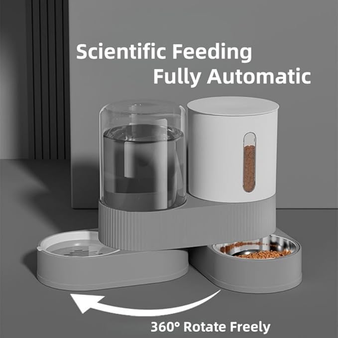 Gravity Cat Feeder and Water Dispenser, 2 in 1 Automatic Cat Feeder with 180 Degree Rotatable, 2 Pack Large Capacity Self Feeding for Small Medium Dog Puppy Kitten, Black, 0.8 Gallon x 2