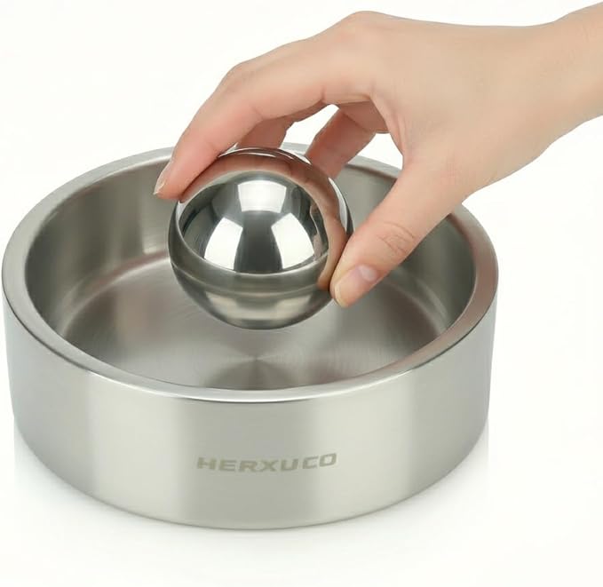 Stainless Steel Dog Slow Feeder – 2-in-1 Pet Bowl 18oz & Slow Feeder Ball 2.5in – Spherical Design Slows Eating & Use Separately or Together (Small)