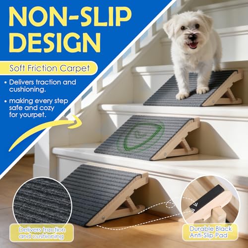 Adjustable Dog Ramp for Stairs, 2-Height Foldable Wooden - Image 6
