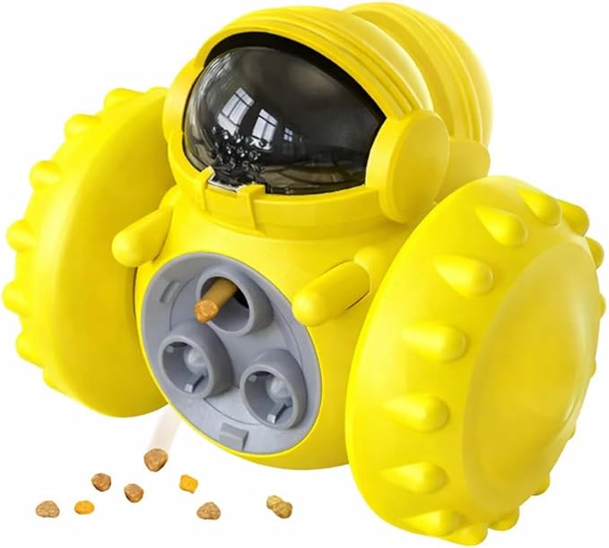 Electric Treat Dispenser Puzzle Toy for Cats & Dogs, Self-Moving Gravity Rolling Interactive Pet Toy with Adjustable Food Leak Hole, Boredom Buster for Indoor Play, Yellow