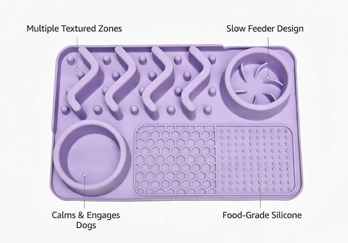 Dog Lick Mat with Bowls & Spatula, Slow Feeder Licking Tray for Dogs, Anxiety Relief Enrichment Mat, Food-Grade Silicone, Non-Slip, Dishwasher & Freezer Safe