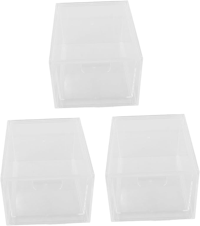 TEHAUX 3Pcs Clear Stackable Plastic Storage Box with Drawer Mechanism Versatile Organizer Bins for Makeup and Daily and Office Use