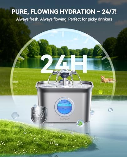 FEELNEEDY Stainless Steel Cat Water Fountain + 4-6 Month Filter Kit (9 Filters + 7 Sponges)