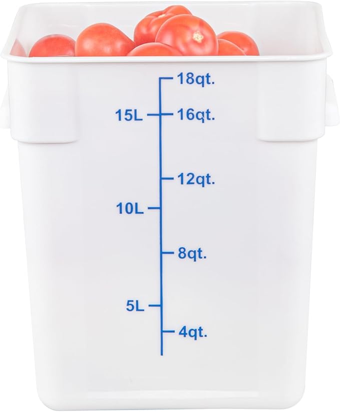 Restaurantware Food Storage Container 10 Pack of 18 qt Plastic Kitchen Storage Bin with Volume Markers Space-Efficient Design Dishwasher-Safe Polypropylene White