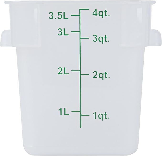 Restaurantware Food Storage Container 10 Pack of 4 qt Plastic Kitchen Storage Bin with Volume Markers Space-Efficient Design Dishwasher-Safe Polypropylene Translucent