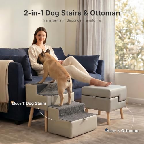 2-in-1 Foldable Dog Stairs & Ottoman, 15.7" H Dog Stairs - Image 5