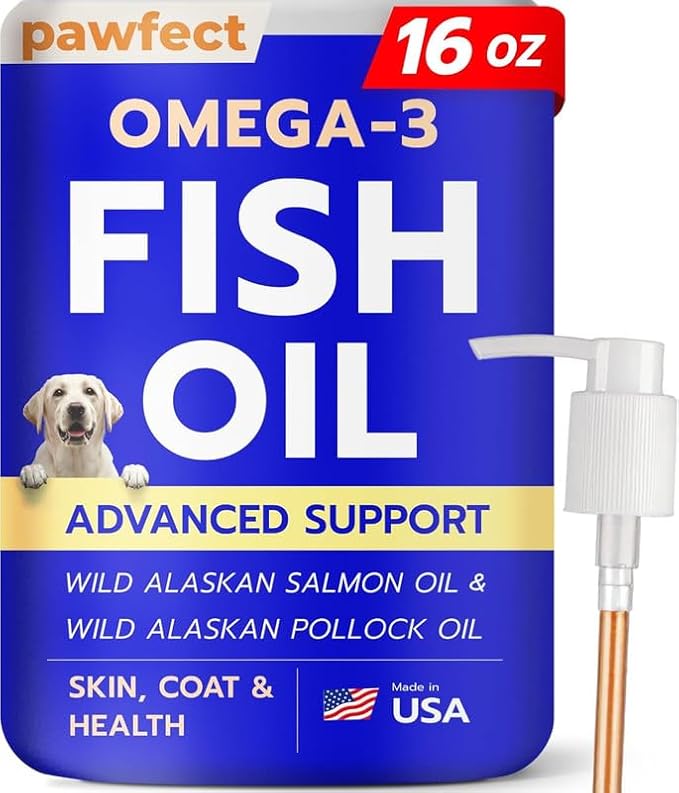 PAWFECTCHEW Fish Oil for Dogs - Natural Omega-3 - Skin & Coat Support - Liquid Food Supplement for Pets - Natural EPA + DHA Fatty Acids for Joints, Immune & Heart Health 16oz