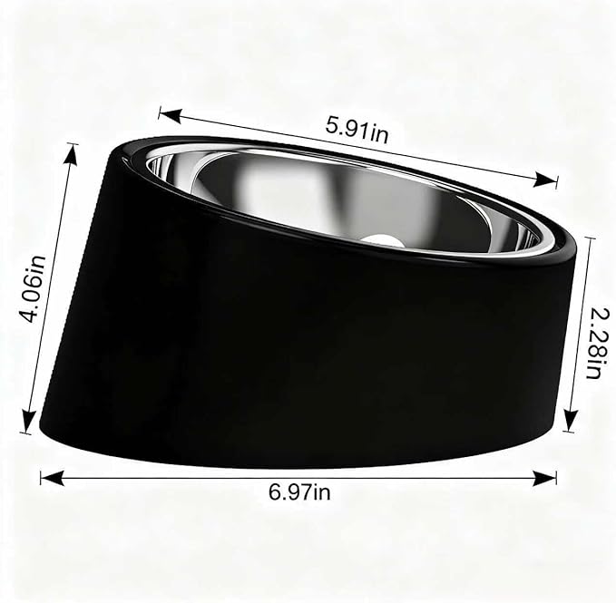 No-Spill Non-Skid for Large Breeds: 15° Tilted Feeder for with Cones or Long Ears - Detachable 2-in-1 Stainless Steel Elevated Dish, Easy Access, Black (Size L)