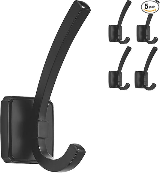 TUNNY Coat Hooks Square Base Wall Hanging -Black Coat Hooks, 5 Pack, for Entry Shoe Cabinet, Wardrobe Bathroom Bedroom Furniture Hardware
