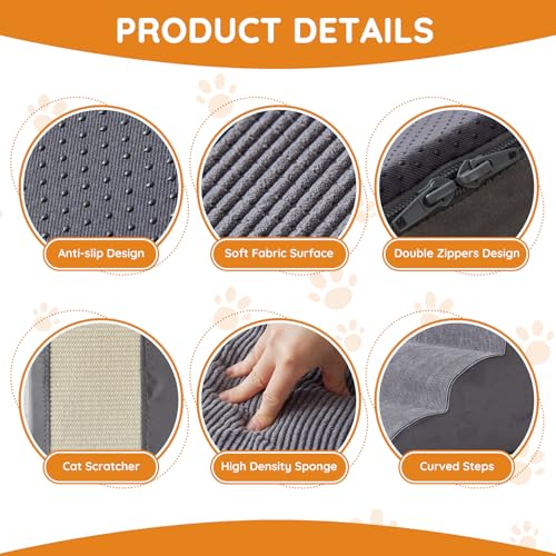 Dog Stairs for Small Dogs 19.7" H, Dog Ramp for Bed, 4-Step, Grey - Image 4
