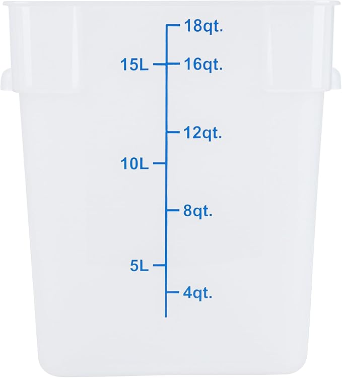Restaurantware Food Storage Container 10 Pack of 18 qt Plastic Kitchen Storage Bin with Volume Markers Space-Efficient Design Dishwasher-Safe Polypropylene Translucent
