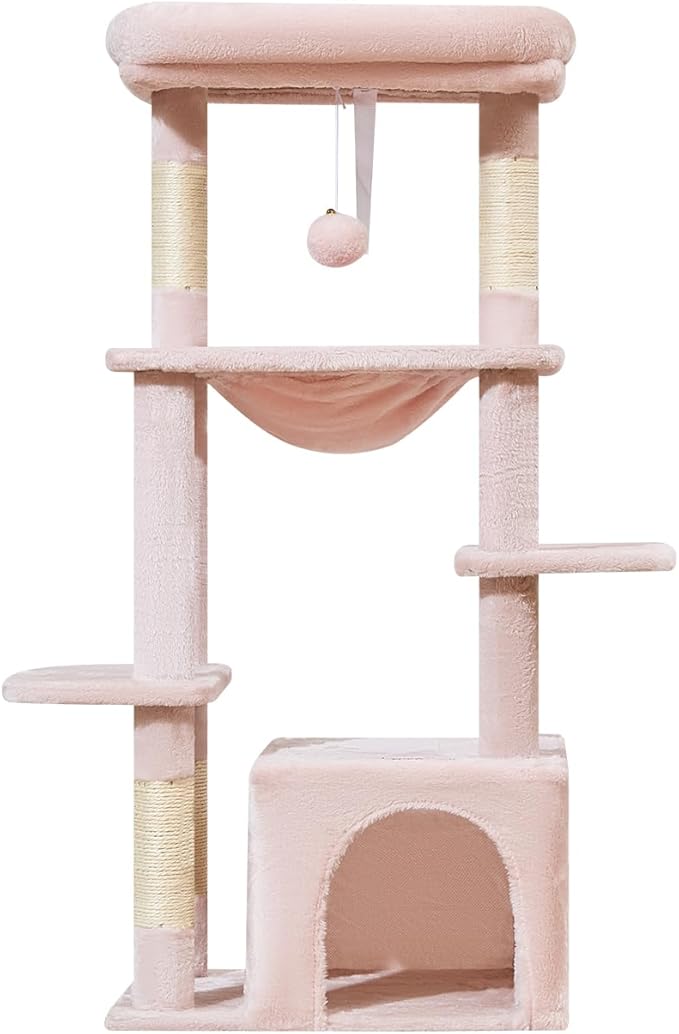 Taoqimiao Cat Tree,39.4-Inch Cat Tower for Indoor Cats,Suitable for Kittens with Luxurious cat condo with Soft Hammock and Luxurious Perch MS027P Jelly Pink