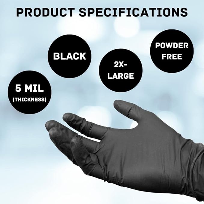 PackagingSuppliesByMail PSBM Industrial Nitrile Extra Thick Disposable Gloves, Black, Textured Fingertips