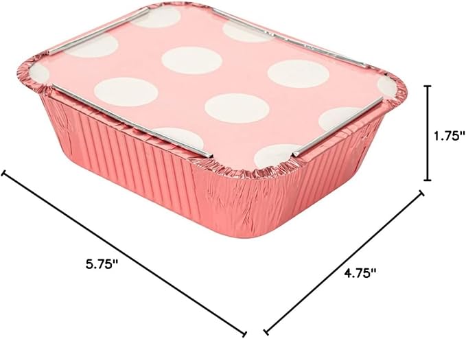 Restaurantware 12 Ounce Disposable Takeout Containers 50 Rectangle Food Containers - With Polka Dot Lids Pink Takeaway Containers Aluminum Delivery Containers Freezable